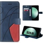Coque pour samsung galaxy s23 fe, bleu marine - rouge, antichoc en cuir pu avec porte - cartes et support ...