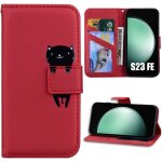 Coque pour samsung galaxy s23 fe, protection rabat antichoc effet cuir rouge motif cartoon animal (pas ...