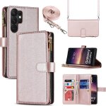 Coque samsung galaxy s23 ultra avec cordon, collier flip portefeuille etui en cuir, [9 porte cartes][double ...
