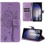 Coque pour samsung galaxy s23 ultra, protection anti - rayures effet cuir violet el�gant motif arbre ...