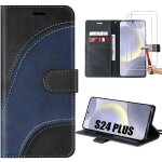 Coque pour samsung galaxy s24 plus (s24 + ) avec 2 verres tremp�s, effet cuir int�gral portefeuille bicolore ...