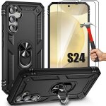 Coque pour samsung galaxy s24 avec 2 verres tremps, coque avec support - noir - e. f. connection