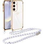 Coque samsung galaxy s24 + tpu motif coeur avec pendentif et cordon tour de cou rglable ¿ silicone ...