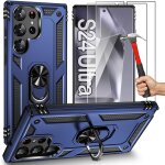 Coque pour samsung galaxy s24 ultra avec 2 verres tremps, coque rigide avec support - bleu marine - ...