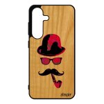 Coque pour samsung galaxy s25 bois silicone monsieur moustache antichoc souple peinture pipe chapeau ...