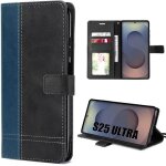Coque pour samsung galaxy s25 ultra, protection anti - rayures effet cuir bicolore bleu marine - efconnection ...