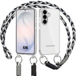 Coque pour samsung galaxy s26, protection rigide anti - rayures transparent avec cordon noir blanc - ...
