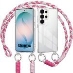 Coque pour samsung galaxy s26 ultra, antichoc rigide slim transparent avec cordon blanc rose - e. f. ...