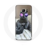Coque pour samsung galaxy s6 edge chat avec lunettes de vue violettes