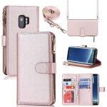 Coque samsung galaxy s9 avec cordon, collier flip portefeuille etui en cuir, [9 porte cartes][double ...