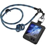 Coque pour samsung galaxy z flip 5, protection antichoc noire avec boucle et cordon dmontable bleu - ...