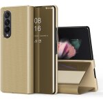 Coque pour samsung galaxy z fold 3 5g clear view flip case placage miroir effet etui a rabat rigide pc ...