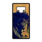 Coque samsung note 9 en bois et silicone lion housse smartphone fauve case tpu bleu roi design lionne ...