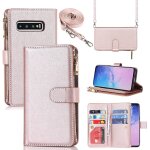 Coque samsung s10 plus avec cordon, collier flip portefeuille etui en cuir, [9 porte cartes][double fermeture ...