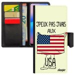 Coque samsung s21 + plus rabat porte cartes j'peux pas j'vais au usa etui drapeau americain foot football ...