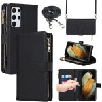Coque samsung s21 ultra 5g avec cordon, collier flip portefeuille etui en cuir, [9 porte cartes][double ...