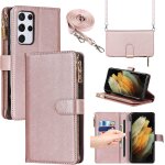 Coque samsung s21 ultra 5g avec cordon, collier flip portefeuille etui en cuir, [9 porte cartes][double ...