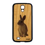 Coque pour samsung s4 en bois silicone lapin animaux mobile nature gris livre lapine de paques mignon ...