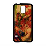 Coque pour samsung s5 bois naturel silicone loup noir nature fleurs peinture predateur alpha animaux ...