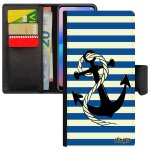 Coque samsung s7 edge rabat portefeuille ancre leather marin corde ray� chaine antichoc bleu design fantaisie ...