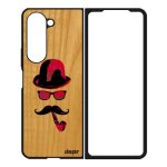 Coque samsung z fold 5 bois silicone monsieur moustache gel vintage peinture homme case rigide rose chapeau ...