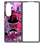 Coque samsung z fold 6 silicone monsieur moustache peinture aluminium fille vintage chapeau melon noir ...