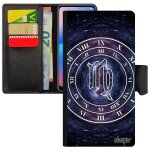 Coque signe astrologique vierge rabat s9 portefeuille noir horloge galaxie bleu montre smartphone ciel ...