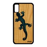 Coque silicone antichoc iphone x bois salamandre azteque bleu fille animal
