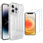 Coque silicone antichoc transparente strass + 2 vitres protection ecran pour apple iphone 12 pro little ...