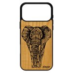 Coque silicone elephant pour iphone 17 pro max en bois animaux noir tribal antichoc noir et blanc savane ...