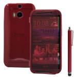 Coque silicone pour htc one (m8) 5. 0  gel livre rabat - rouge + stylet