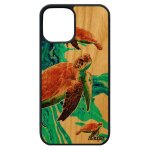 Coque silicone pour iphone 12 pro max bois tortue animal telephone vert luth peinture design animaux ...