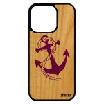 Coque silicone iphone 14 pro max en bois et ancre chaine corde caoutchouc marinire nud rayure marine ...