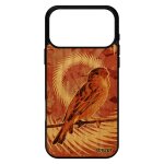 Coque silicone pour iphone 17 pro max bois oiseau nature cover etui texture petit mandala orange tpu ...