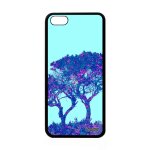 Coque en silicone pour iphone 5c arbres bleu noir de protection nature peinture smartphone fleurs telephone ...