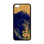 Coque silicone iphone 5c en bois lion lionne bleu animal savane felin peinture fauve unique telephone ...