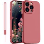 Coque silicone liquide iphone 16 pro (6, 3 ) - rouge camlia, ultra - fine 4 couches, protection 360 ...