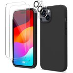 Coque silicone noir pour iphone 15 avec 2 vitres de protection en verre tremp� et 2 protections objectif ...