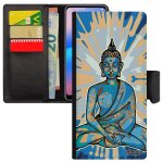 Coque silicone rabat iphone 14 pro max cuir portefeuille porte cartes bouddha fantaisie chine femme soleil ...
