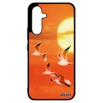 Coque silicone samsung a34 oiseaux mouettes mer etui noir couch� de soleil nature orange design rigide ...