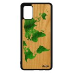 Coque silicone pour samsung a71 bois carte monde terre motif geographie atlas etui de protection vert ...