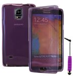 Coque silicone pour samsung galaxy note 4 5. 7  gel livre rabat - violet + mini stylet