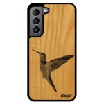 Coque silicone samsung s22 en bois colibri animal peinture plumes gris animaux noir design oiseau dessin ...