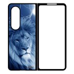 Coque en silicone samsung z fold 4 lion noir lionne design roi smartphone fauve animaux orage animal ...