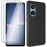 Coque silicone tpu noire antidrapante pour sony xperia 5 v 5g (6, 1 ) + 3 films protecteurs verre tremp ...