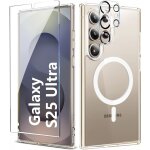 Coque silicone transparente compatible magsafe + verre trempes et protection camera arriere pour samsung ...