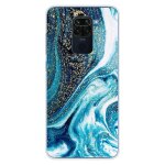 Coque en silicone - compatible xiaomi redmi note 9 - design marbre bleu paillete