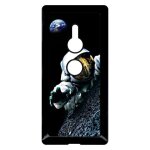 Coque pour smartphone - astronaute planete - compatible avec sony xperia xz2 - plastique - bord noir