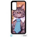 Coque pour smartphone - chat cravate - compatible avec samsung galaxy s20 - plastique - bord noir