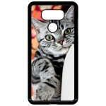 Coque pour smartphone - chat tigr gris yeux vert - compatible avec lg g6 - plastique - bord noir